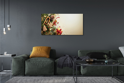 Quadro em tela Galhos, presentes, pinhas, pão de gengibre
