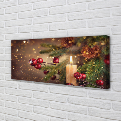 Pintura em tela Vela, galhos, enfeites, pinhas