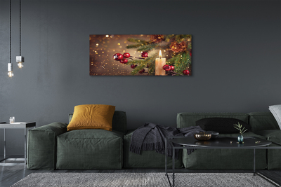 Pintura em tela Vela, galhos, enfeites, pinhas