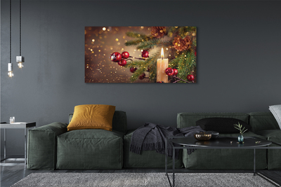 Pintura em tela Vela, galhos, enfeites, pinhas