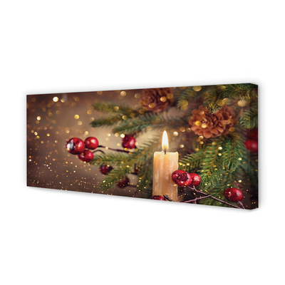 Pintura em tela Vela, galhos, enfeites, pinhas