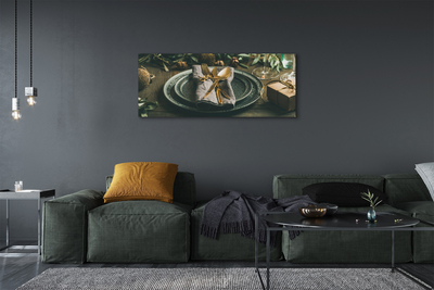 Quadro em tela Prato, talheres, enfeites, presentes