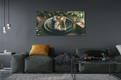 Quadro em tela Prato, talheres, enfeites, presentes
