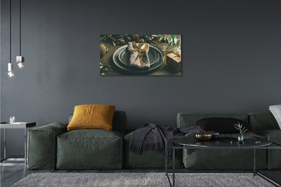 Quadro em tela Prato, talheres, enfeites, presentes