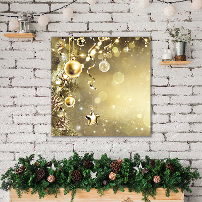 Quadro em tela Enfeites de Natal Dourados