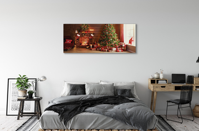 Pintura em tela Lareira, árvore de Natal, presentes, luzes