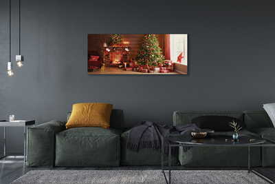 Pintura em tela Lareira, árvore de Natal, presentes, luzes
