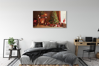 Pintura em tela Lareira, árvore de Natal, presentes, luzes