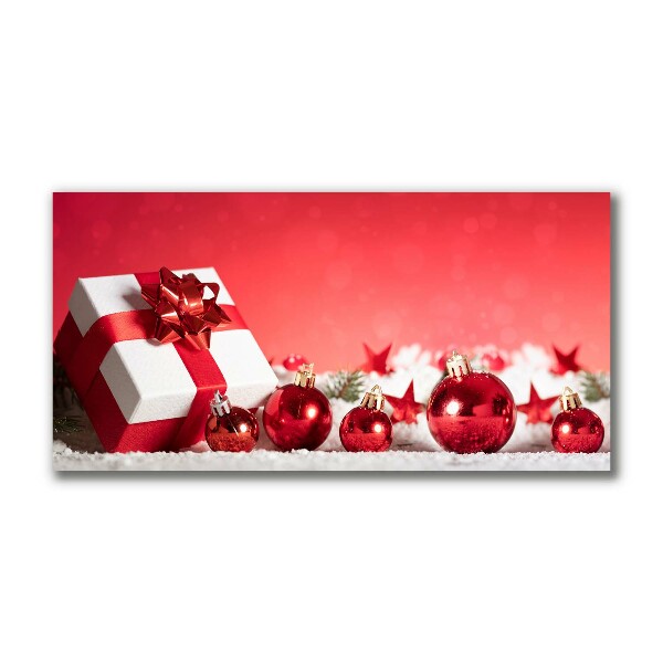 Quadro de parede em tela Presente de Natal com bolas de neve