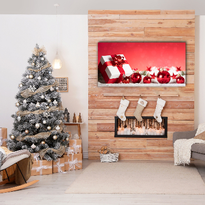 Quadro de parede em tela Presente de Natal com bolas de neve