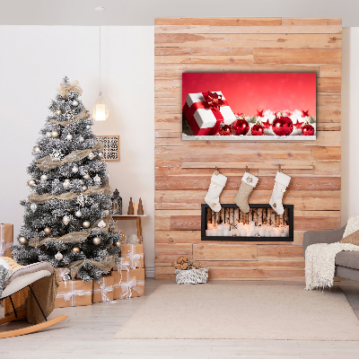 Quadro de parede em tela Presente de Natal com bolas de neve