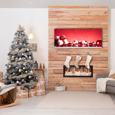 Quadro de parede em tela Presente de Natal com bolas de neve