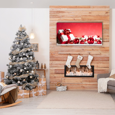 Quadro de parede em tela Presente de Natal com bolas de neve