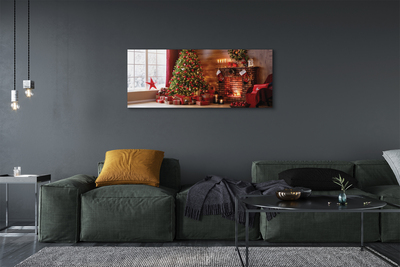 Pintura em tela Árvores de Natal, presentes, decorações, lareira