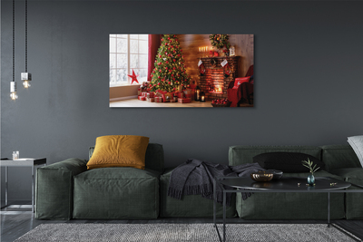 Pintura em tela Árvores de Natal, presentes, decorações, lareira