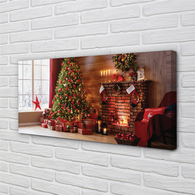 Pintura em tela Árvores de Natal, presentes, decorações, lareira