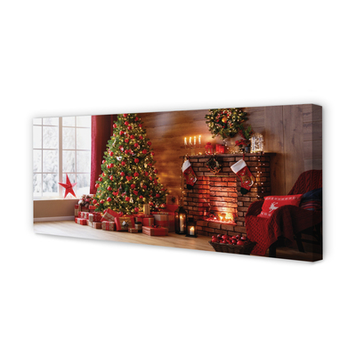 Pintura em tela Árvores de Natal, presentes, decorações, lareira