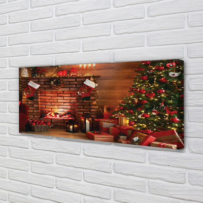 Quadro em tela Árvores de Natal, presentes, decorações, lareira