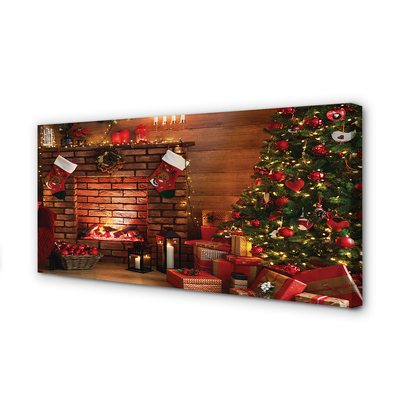 Quadro em tela Árvores de Natal, presentes, decorações, lareira