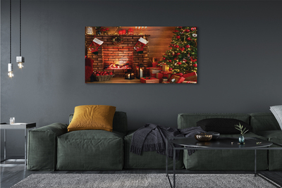 Quadro em tela Árvores de Natal, presentes, decorações, lareira
