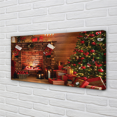 Quadro em tela Árvores de Natal, presentes, decorações, lareira