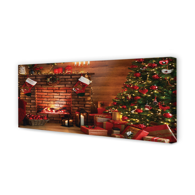 Quadro em tela Árvores de Natal, presentes, decorações, lareira