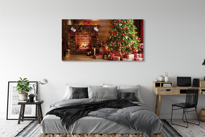 Quadro em tela Lareira, árvore de Natal, presentes, luzes