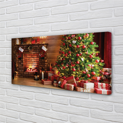 Quadro em tela Lareira, árvore de Natal, presentes, luzes