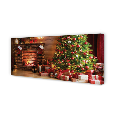 Quadro em tela Lareira, árvore de Natal, presentes, luzes