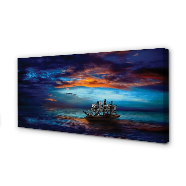 Quadro em tela Nuvens navio mar noite