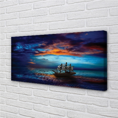 Quadro em tela Nuvens navio mar noite