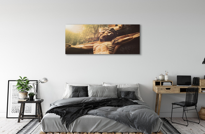 Quadro em tela Jesus feito de madeira