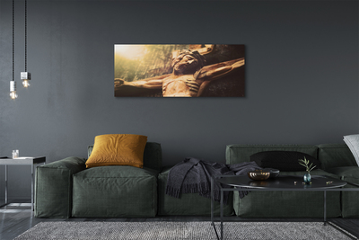 Quadro em tela Jesus feito de madeira