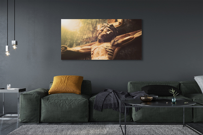 Quadro em tela Jesus feito de madeira