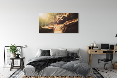 Quadro em tela Jesus feito de madeira