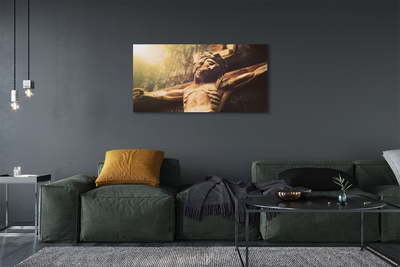 Quadro em tela Jesus feito de madeira