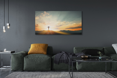 Pintura em tela Cruz, sol, montanhas