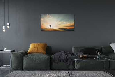 Pintura em tela Cruz, sol, montanhas