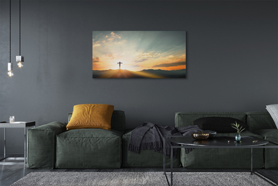 Pintura em tela Cruz, sol, montanhas