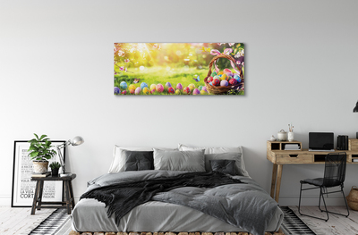 Quadro em tela cesta de ovos, flores, prado