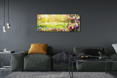 Quadro em tela cesta de ovos, flores, prado