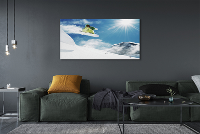 Pintura em tela Homem de snowboard nas montanhas