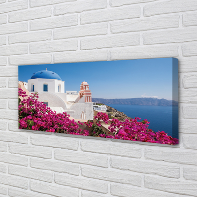 Quadro em tela Grécia Flores Mar Edifícios