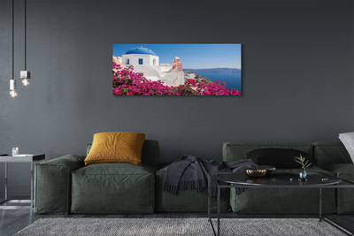 Quadro em tela Grécia Flores Mar Edifícios