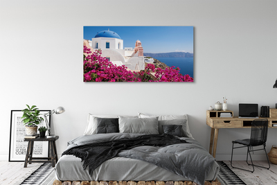 Quadro em tela Grécia Flores Mar Edifícios