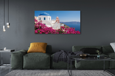 Quadro em tela Grécia Flores Mar Edifícios