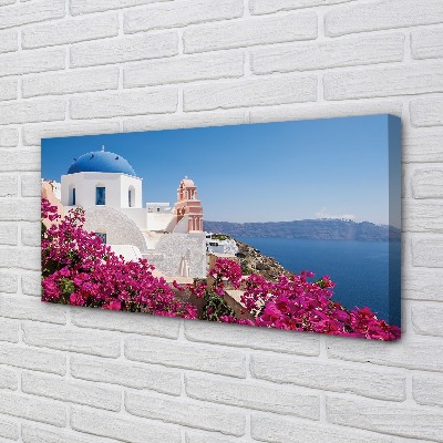 Quadro em tela Grécia Flores Mar Edifícios
