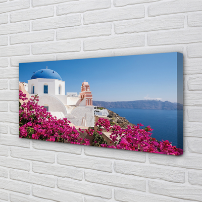 Quadro em tela Grécia Flores Mar Edifícios