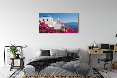 Quadro em tela Grécia Flores Mar Edifícios