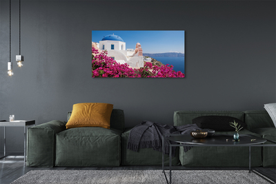 Quadro em tela Grécia Flores Mar Edifícios
